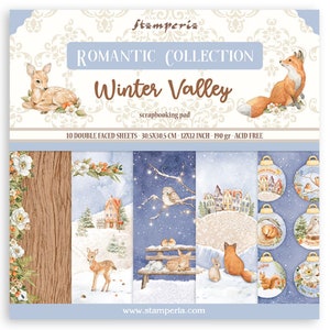 Stamperia Winter Valley 12&quot; x 12&quot; Paper Pad 10 pc Double Side,Craft Supplies,Card Making,Scrapbooking,Forest Winter Animal Paper ,Christmas