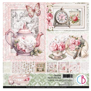 Ciao Bella Timeless Memories 8" x 8" Scrapbook Paper Set,Craft Supplies,Card Making,Ciao Bella Double Sided Paper,Floral Paper Birds Flowers