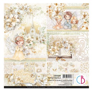 Ciao Bella Blessing Day 8" x 8" Scrapbook Paper Set,Craft Supplies,Card Making,Botanical Double Sided Paper,Floral Angel Kids Laces Paper