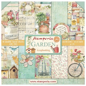 Stamperia Garten 12 "x 12" Papierblock 10 Stück doppelseitig, Bastelbedarf, Kartenherstellung, Scrapbooking, Blumenpflanzen, Vögel, Papiercollage Frühling