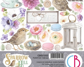 Ciao Bella Sparrow Hill 6&quot; x 6&quot; Fussy Cutting Scrapbooking Paper Set Floral,Garden Paper,Birds,Collage,Card Making,Craft Supplies,Spring