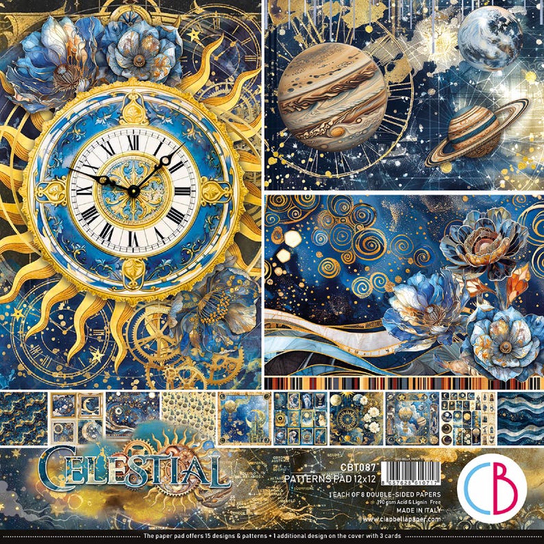 Ciao Bella Celestial Paper Set, Cosmic constellations Stars Planets Universe decorative paper astrological scrapbook paper, Craft supplies Card making Ciao Bella 12x12 paper set Patterns background