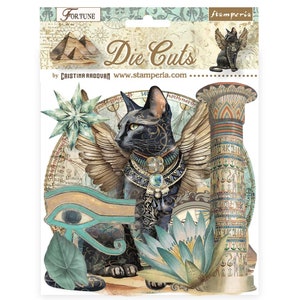 Stamperia Fortune geassorteerde stansvormen, knutselbenodigdheden, kaarten maken, scrapbooking, Mystic Egypt Esoterische kattenversieringen Stamperia stansvormen