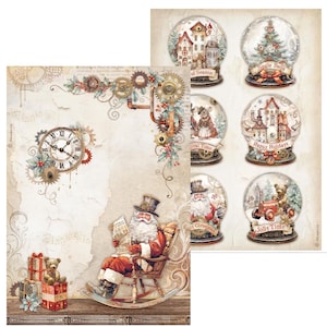 Stamperia Gear Up For Christmas A4 Rice Paper,Craft Supplies,Card Making,Scrapbook Christmas Embellishments Decoupage Paper Noel Steampunk