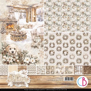Ciao Bella Winter Season 12&quot; x 12&quot; Patterns Scrapbooking Paper Set,Craft Supplies Winter Glam Pets Christmas Snow Background Christmas Paper