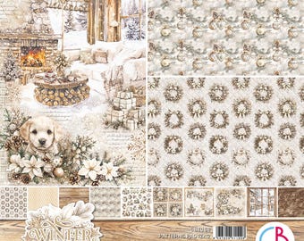 Ciao Bella Winter Season 12" x 12" Patterns Scrapbooking Paper Set,Craft Supplies Winter Glam Pets Christmas Snow Background Christmas Paper