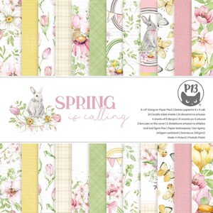 P13 Spring Is Calling 6 x 6 po. Papier pour scrapbooking Papier double face, scrapbooking, fabrication de cartes, fournitures créatives, collage, fleurs de printemps, lapins