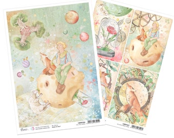 Ciao Bella Little Prince A4 Rice Paper Craft Supplies,Ciao Bella Paper,Fox,Little Prince Decoupage Paper,Collage,Scrapbooking Rice Paper