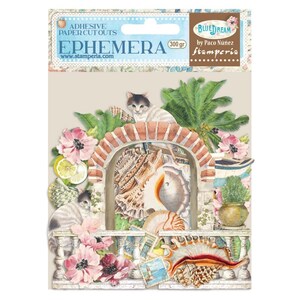 Papier éphémère de rêve bleu Stamperia, embellissements de scrapbooking, fournitures créatives, papier autocollant éphémères d'été chat marin fabrication de cartes découpées