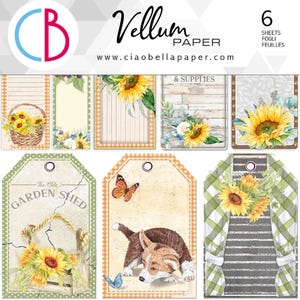 Ciao Bella Farmhouse Garden 6"x 6" Vellum Paper,Craft Supplies Floral,Garden Puppies,Collage,Card Making,Farm Paper Dog Ciao Bella