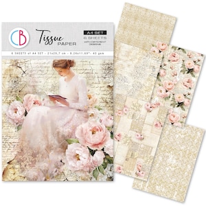 Ciao Bella Tissuepapier A4 Mix A Timeless Love 6 st, Ambachtelijke Benodigdheden, Bloemen Vogels Rozen Papier, Kaarten maken, Lenterozen Premium Tissuepapier,