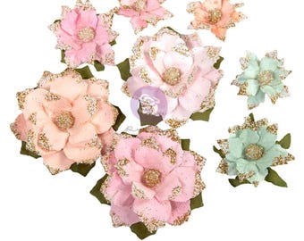 Prima Marketing Flowers Warm & Cozy 8pcs ,Craft Supplies Paper Flowers, Scrapbook Embellishments, Pink