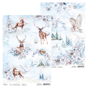 Ciao Bella Winter ReiseA4 Reispapier, Bastelbedarf Decoupage Papier, Winter Wald Papier,Collage,Karten machen,Scrapbooking Papier,Tiere