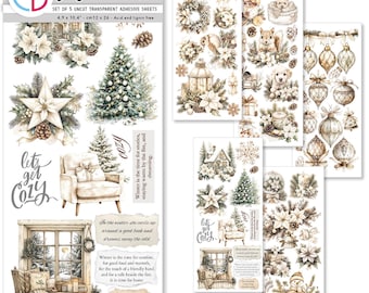Ciao Bella Winter Season Art Transparent Stickers 5pc ,Craft Supplies, Card Making,Winter Glam, Snow Winter Christmas Pets Cute Sticker Pack