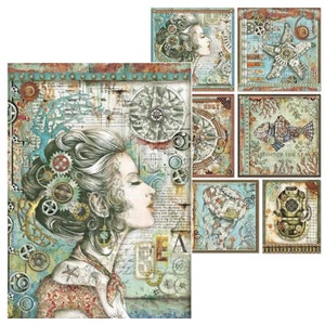 Stamperia Sea World A4 Rice Paper ,Craft Supplies,Card Making,Scrapbooking,Collage,Collage,Steampunk Nautical Decoupage Paper Rare Find