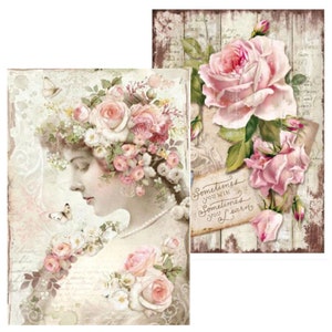 Stamperia A4 rijstpapier, knutselbenodigdheden, kaarten maken, scrapbooking, collage, decoupagepapier bloemen, lenterozen, dame met rozen, scrapbooking