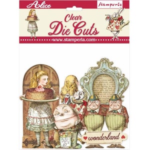 Stamperia Clear Die Cuts Alice,Embellishments ,Craft Supplies,Scrapbooking,Alice Die Cuts,Collage,Stamperia Die Cuts,Alice Clear Ephemera