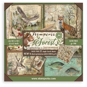 Stamperia Forest 12" x 12" maxi-papierblok enkelzijdig papier, knutselbenodigdheden, kaarten maken, scrapbooking, dieren in het botanische bos