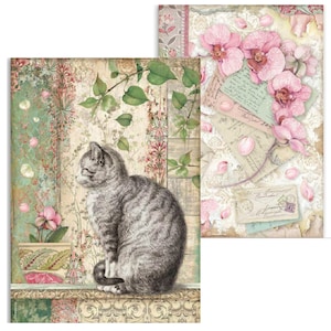 Stamperia A4 Rice Paper Orchids and Cats Embellishment ,Craft Supplies,Card Making,Scrapbooking,Collage,Decoupage Paper,Floral,Cat Spring