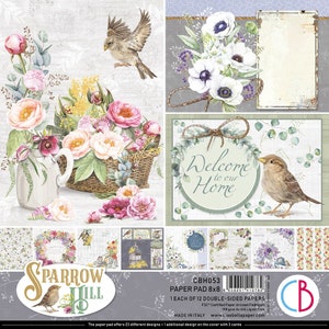 Ciao Bella Sparrow Hill 8" x 8" Scrapbooking Paper Set Floral,Garden Paper,Birds,Collage,Card Making,Craft Supplies,Papercraft,Spring