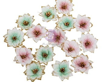 Prima Marketing Flowers Snowy Morning 15pcs ,Craft Supplies Paper Flowers, Scrapbook Embellishments, Pink