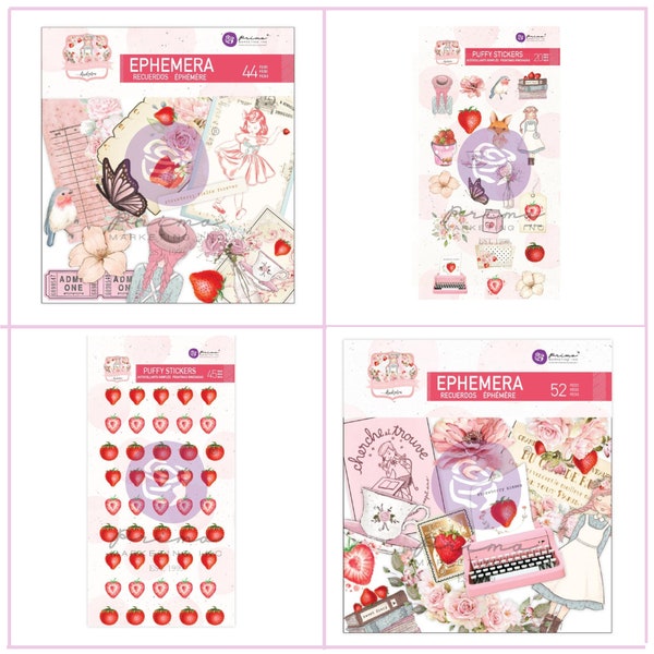 Prima Marketing Strawberry Milkshake Embellishments,Puffy Sticker,Craft Supplies,Card Making,Scrapbooking,Collage,Floral Sticker,Fruit