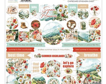 Mintay Paper Summer Highlands 12" x"12 Chipboard Ephemera,Card Making, Craft Supplies,Country Camp Vacation, Mintay Chipboard Ephemera Tags