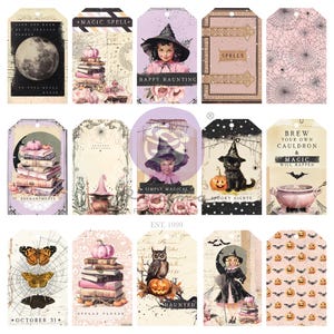 Prima Marketing Magic Spell Tags Pad, Halloween Vintage Pink Journaling Cards ,Craft Supplies,Card Making,Scrapbooking,Embellishments Cat