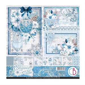 Ciao Bella Elegance Of Blue 20,2 x 20,8 cm, Ensemble de papier pour scrapbooking, Fournitures créatives, Papier de Noël d'hiver, Collage, Fabrication de cartes, Papier double face