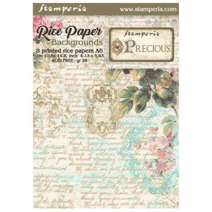 Stamperia Precious A6 Reispapier Hintergründe, Verzierungen, Bastelbedarf, Florale Shabby Chic Muster, Decoupage Papier Hintergrund