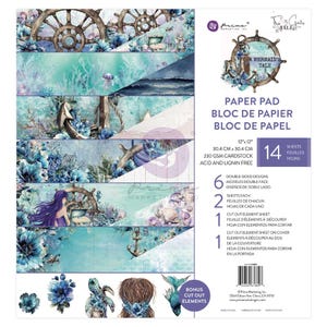 Ensemble de papier 30 x 30 cm, Conte de sirène, Fournitures créatives, Fabrication de cartes, Scrapbooking, Collage, Sirène, Océan, Tortue, Papier nautique