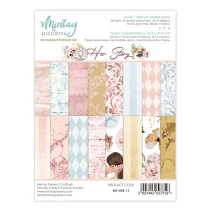 Mintay Her Story 6 "x 8" Papierblock, Kartenherstellung, Bastelbedarf, Collage, Hintergrundmuster, Spitze, Floral, Lady Glam Scrapbooking Papierblock
