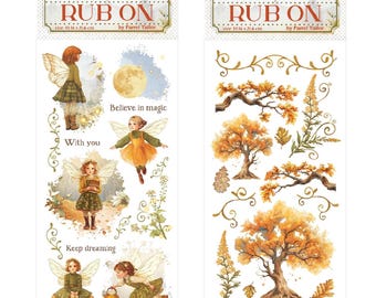Stamperia Whispering Woods Rub On ,Scrapbook Transfer Rub On ,Crafts Supplies,Collage, Adhesive Fall Fairy Autumn Forest Transfer Images
