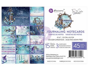 Prima Marketing Mermaid’s Tale 4" x 6" Journaling Notecards,Craft Supplies,Card Making,Scrapbook,Mermaid,Ocean  Cards Turtle,Nautical