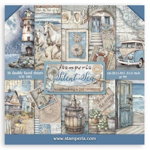 Stamperia Silent Sea 8" x 8" Paper Pad 10 pc Double Side ,Craft Supplies,Card Making,Scrapbooking Paper Pad,Ocean Nautical Summer Paper