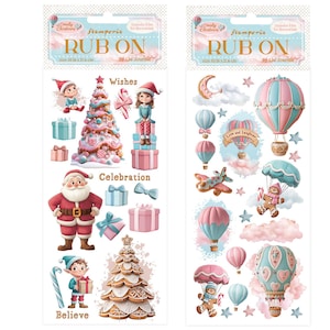 Stamperia  Candy Christmas Rub On ,Scrapbook Transfer Rub On ,Crafts Supplies,Collage,Adhesive Candy Pink Christmas Noel  Transfer Images