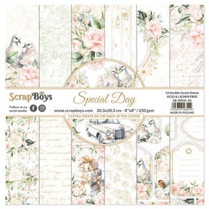 ScrapBoys Speciale dag 8 x 8 inch plakboek, knutselspullen, kaarten maken, plakboek, dubbelzijdig papier bruiloft, bloemen, kant, stelpapier