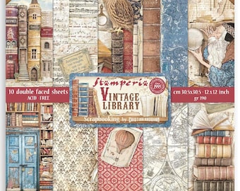 Stamperia Vintage Library 12" x 12" Scrapbooking Paper Pad,Papercrafts,Crafts Supplies,Scrapbooking,Collage,Vintage Book Paper,Fantasy Paper