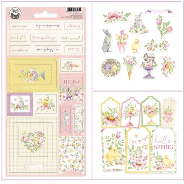 P13 Spring Is Calling Embellishments,Chipboard Sticker Floral,Bunnies Ephemera, Scrapbooking,Card Making,Craft Supplies,Collage,Spring