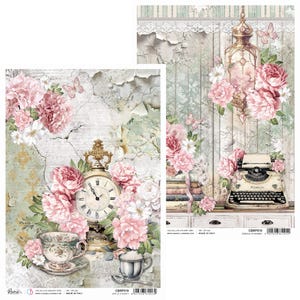 Ciao Bella Timeless Memories A4 Papier de riz, Fournitures créatives, Papier oiseaux floraux et roses, Fabrication de cartes, Papier de découpage Roses printanières, Papier de scrapbooking
