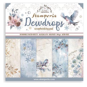 Stamperia Dewdrops 20 x 20 cm (20 x 20 cm) Bloc de papier double face, Fournitures créatives, Fabrication de cartes, Bloc de papier de scrapbooking, Papier flocon de neige oiseau d'hiver