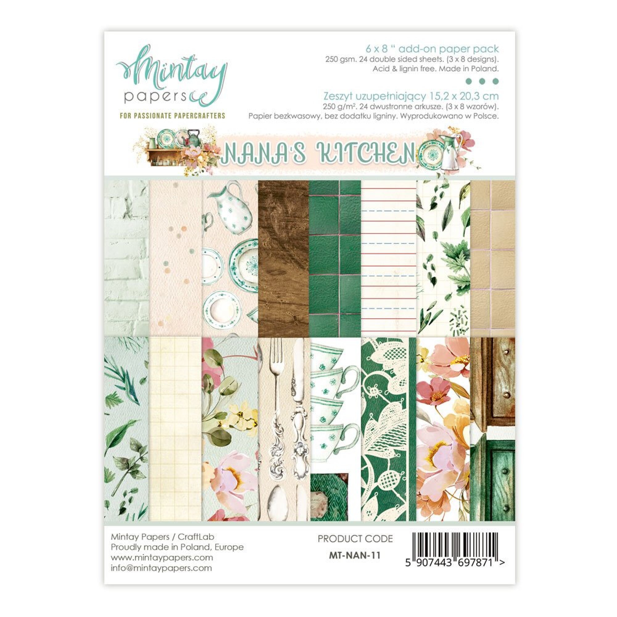 Mintay Nana's Kitchen 6" x 8" Paper Pad Set,Card Making,Craft Supplies,Collage,Green Kitchen Decorative Paper,Premium Paper Floral,Patterns