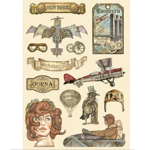 Stamperia Sir Vagabond Aviator A5 Wooden Colored Shapes,Embellishments,Crafts Supplies,Steampunk Lady,Wooden Shapes Vintage Travel Stamperia