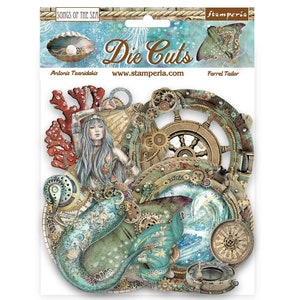 Stamperia Chansons de la mer, assortiment de pièces découpées, papier de scrapbooking, fournitures pour travaux manuels, collage, sirène, pièces découpées en carton aggloméré, nautique, créatures marines