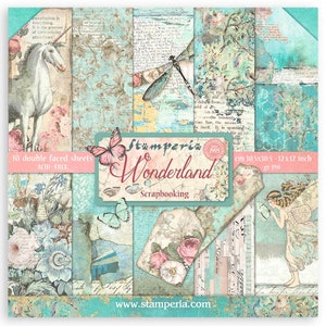 Stamperia Wonderland 12 "x 12" Papierblock 10 Stück doppelseitig, Bastelbedarf, Kartenherstellung, Scrapbooking, Feenwald, Einhorn, Blumenpapier