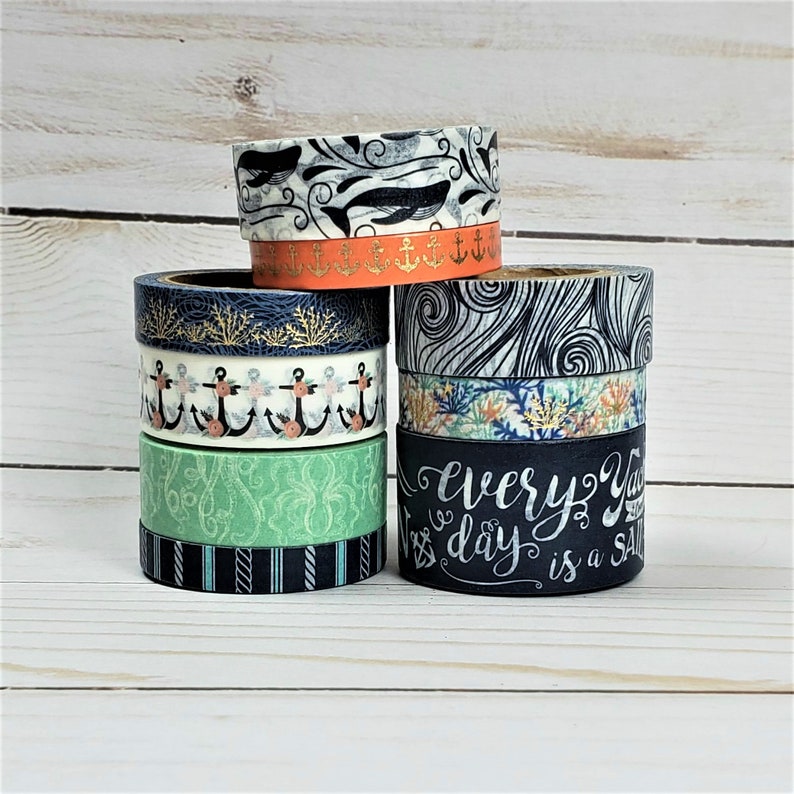 Ahoy Washi Tape Tube 9 pc Washi Planner,Scrapbooking,Papercrafts,Embellishments,Nautical,Sea,Foil Washi,Ocean Creatures,Whale Washi tape