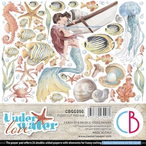 Ciao Bella  Underwater Love 6"x 6"Scrapbooking Paper Fussy Cutting,Scrapbooking Fussy Cut Paper Set,Mermaid,Ocean,Card Making,Craft Supplies