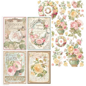 Stamperia A4 kaarten rijstpapierslingers, knutselspullen, kaarten maken, scrapbooking, decoupagepapier, bloemenrozen shabby chic, collage met gemengde media