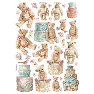 Stamperia A4 Reispapier Teddybären,Bastelbedarf,Kartengestaltung,Scrapbooking,Decoupage Papier,Blumen Rosen Shabby Chic,Mixed Media Collage