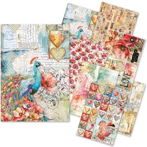 Papier de riz Ciao Bella Majestic Dream A5 8 pièces, Fournitures créatives, Papier paon à fleurs, Fabrication de cartes, Papier de découpage